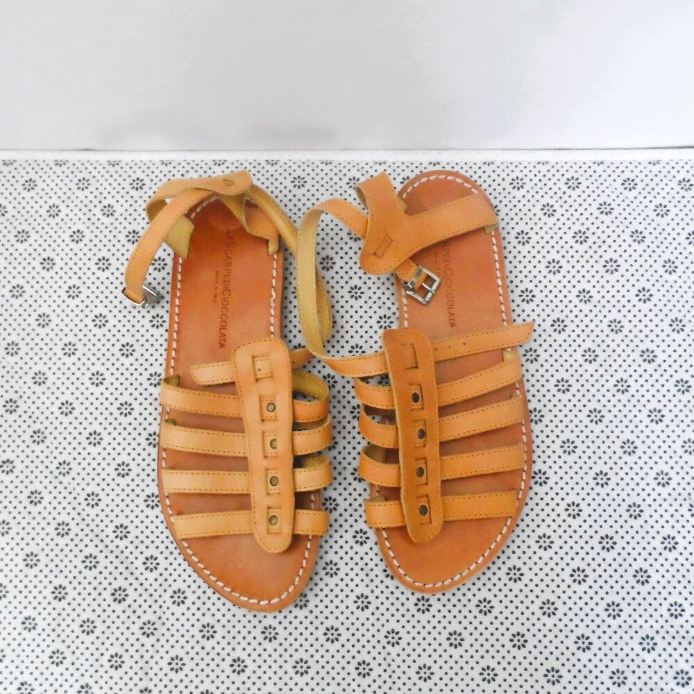 Vero Cuoio- Light Brown Genuine Leather Sandals made  in Italy  Sz.8. NEW